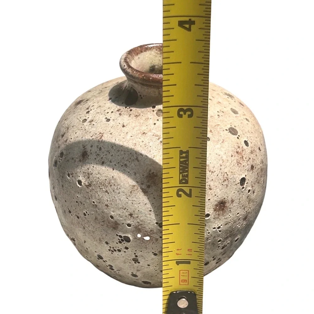 Studio Pottery Crater Glaze Bud Vase Signed Artisan Volcanic Ceramic Tan Brown4
